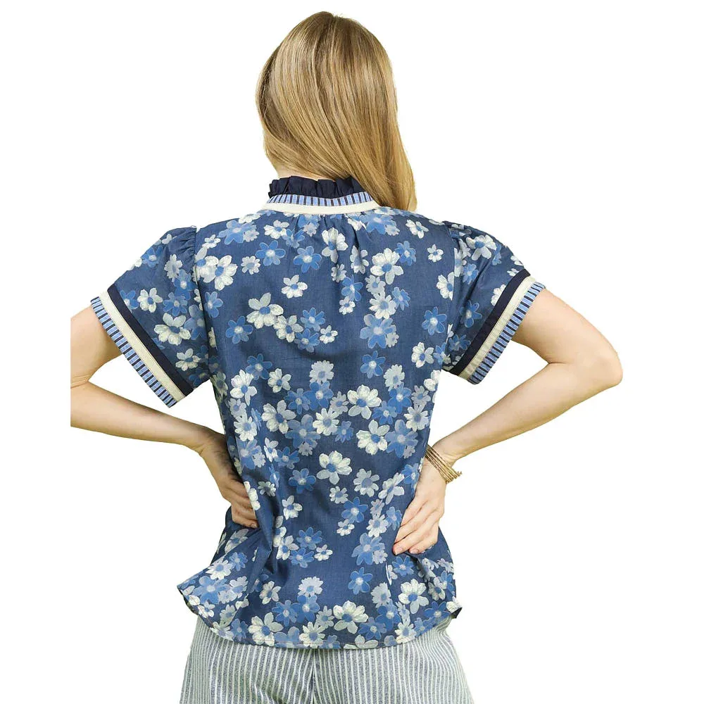 Umgee Usa Inc. Women's Denim Blue Mixed Media Top - Image 2