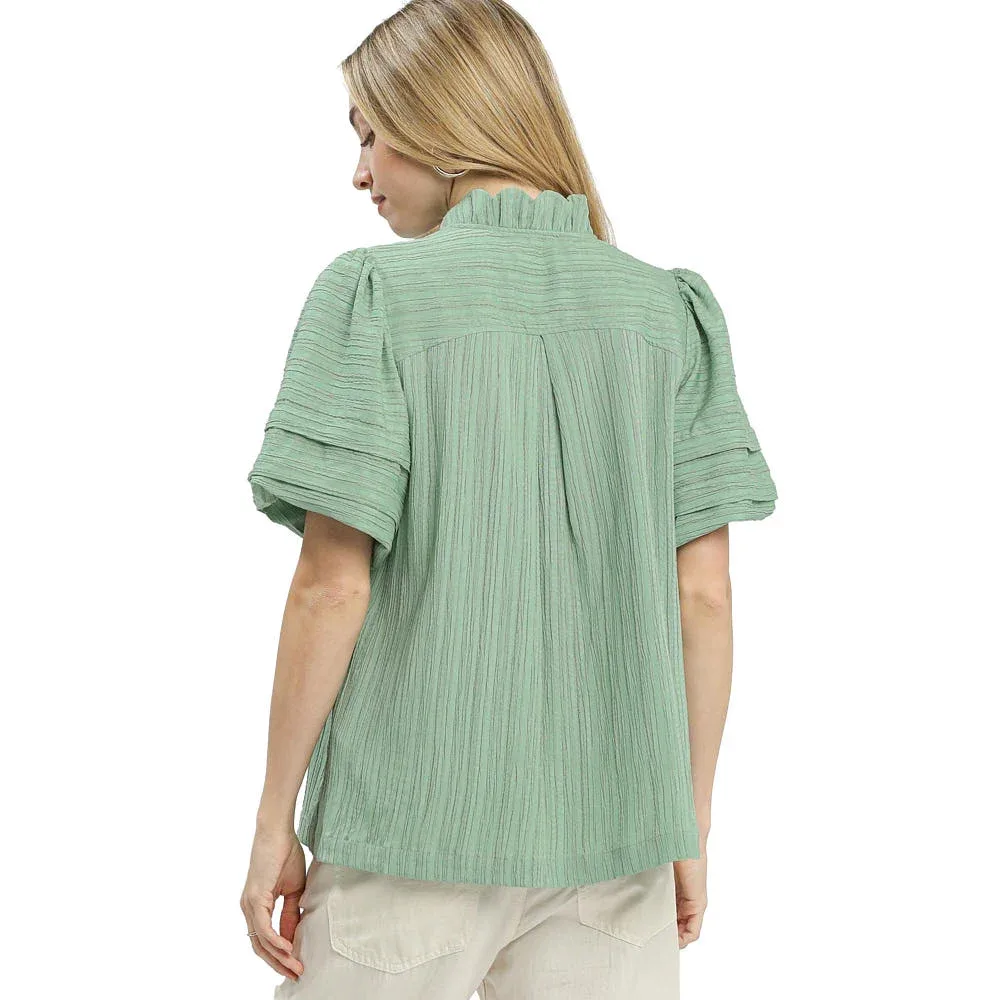 Umgee Usa Inc. Women's Mint Seersucker V-Neck Top - Image 2