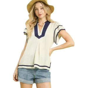 Umgee Usa Inc. Women's Oatmeal Linen Ruffle Top