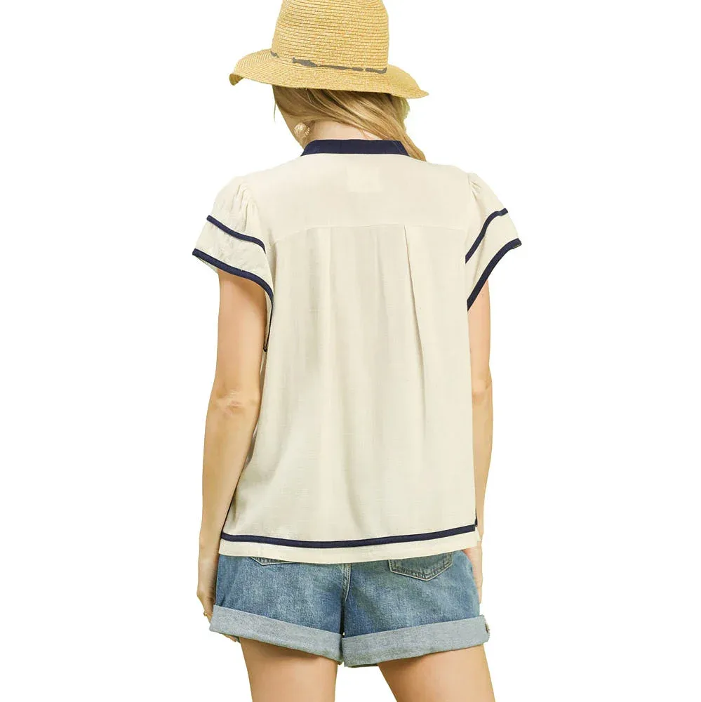 Umgee Usa Inc. Women's Oatmeal Linen Ruffle Top - Image 2