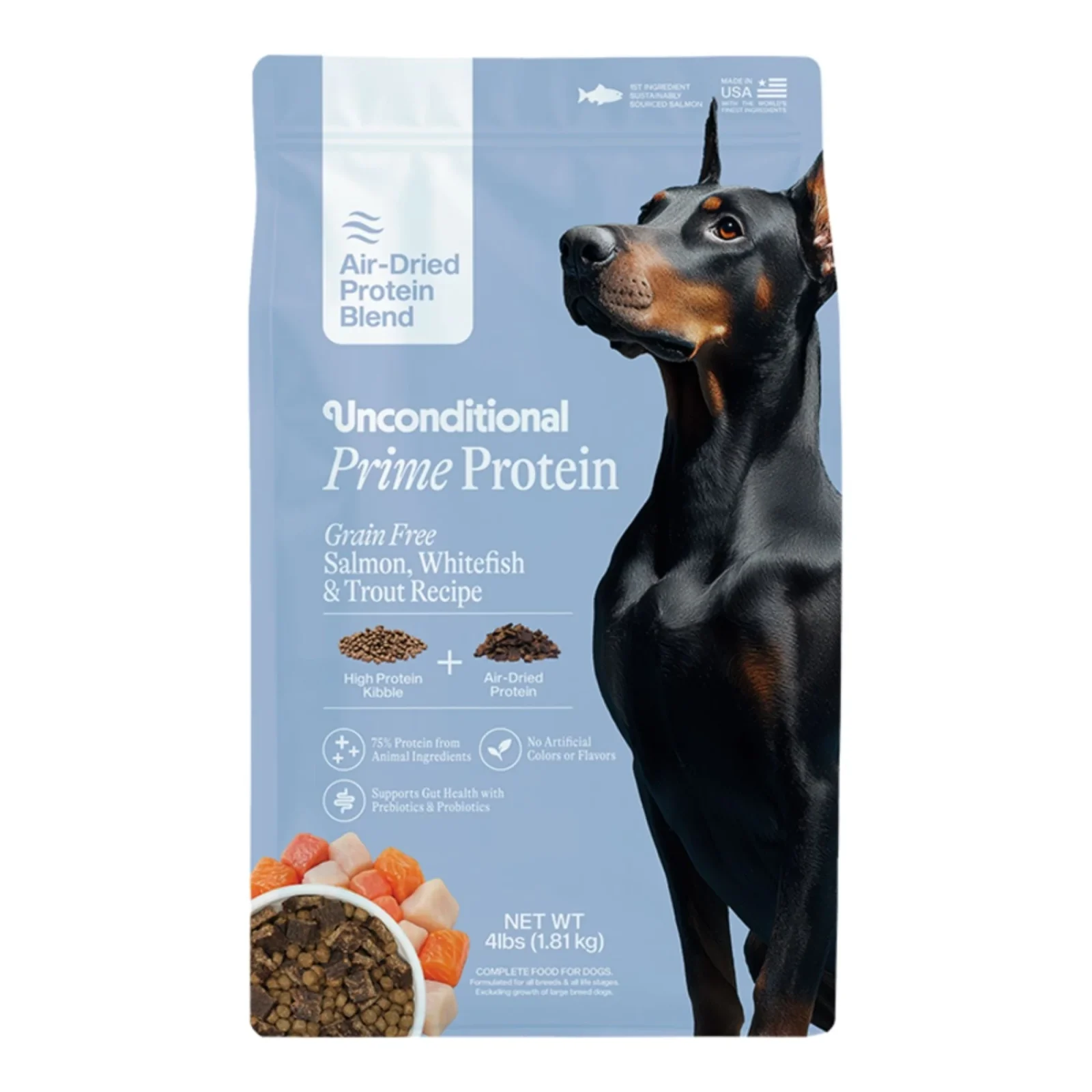 Unconditional Dog Prime Protein Air - Dried Grain Free Protein Blend Salmon 4lbs.