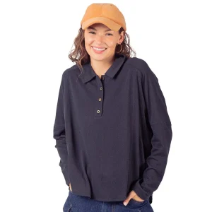 Very J Women's Black Collared Henley Top