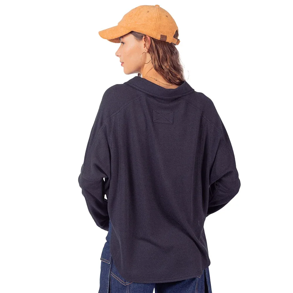 Very J Women's Black Collared Henley Top - Image 2