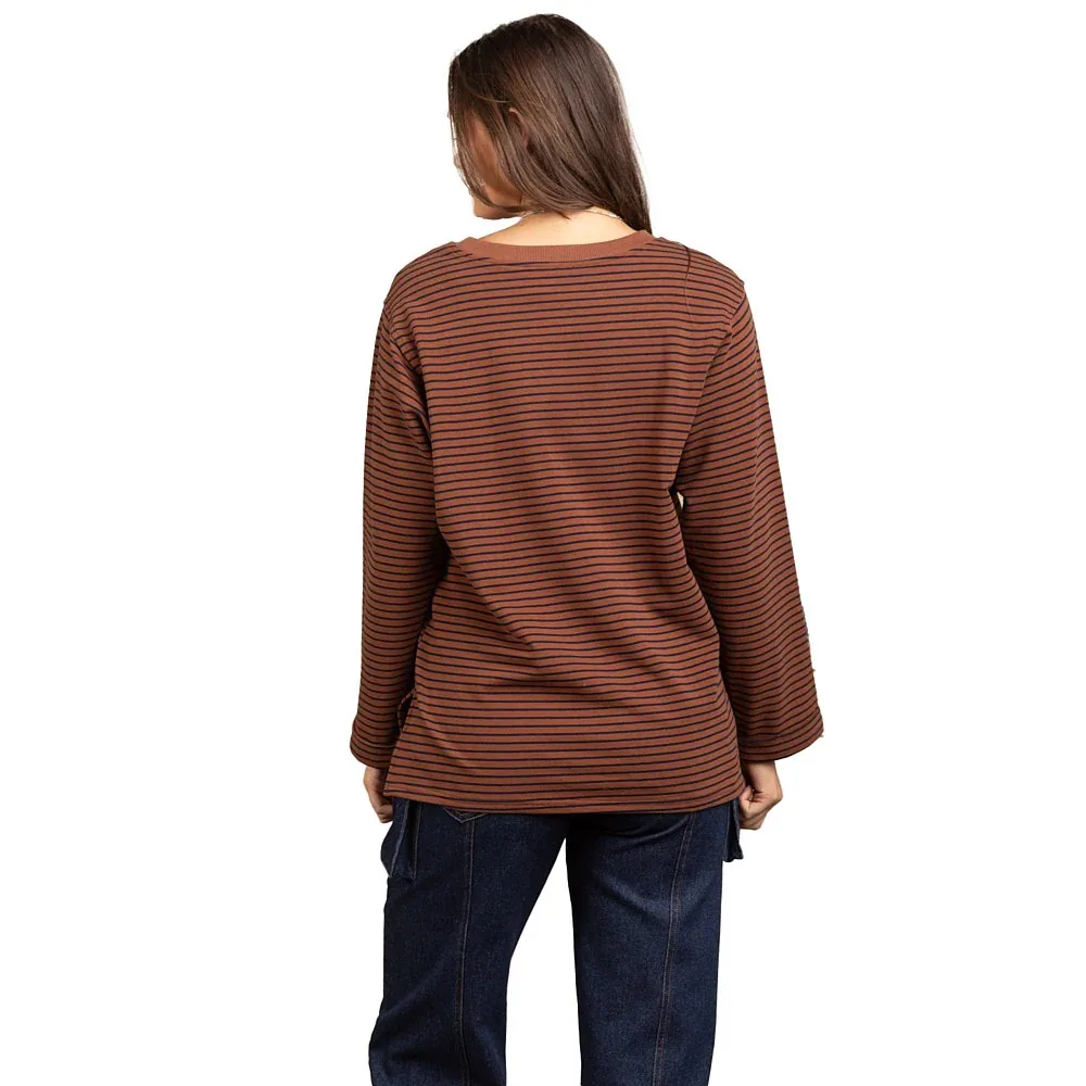 Very J Women's Chocolate Striped Casual Top - Image 2