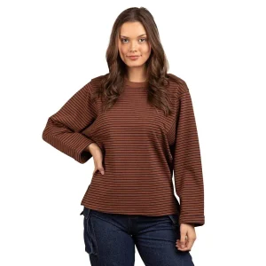 Very J Women's Chocolate Striped Casual Top