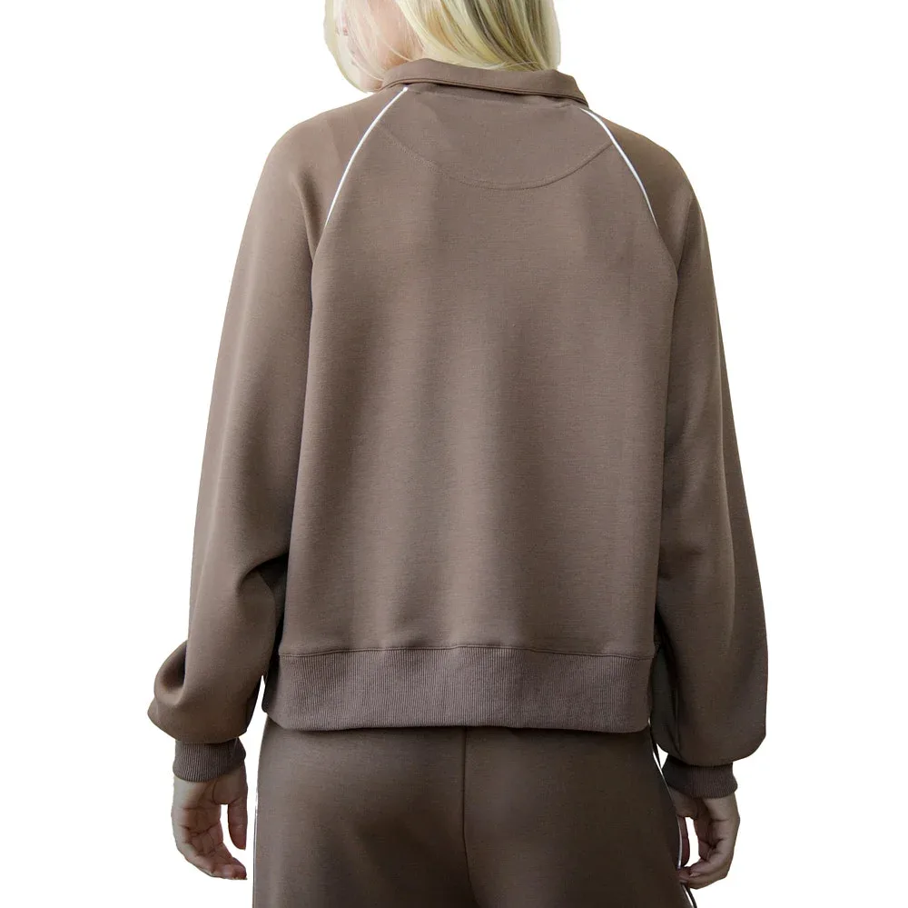 Very J Women's Mocha Half Zip Casual Top - Image 2