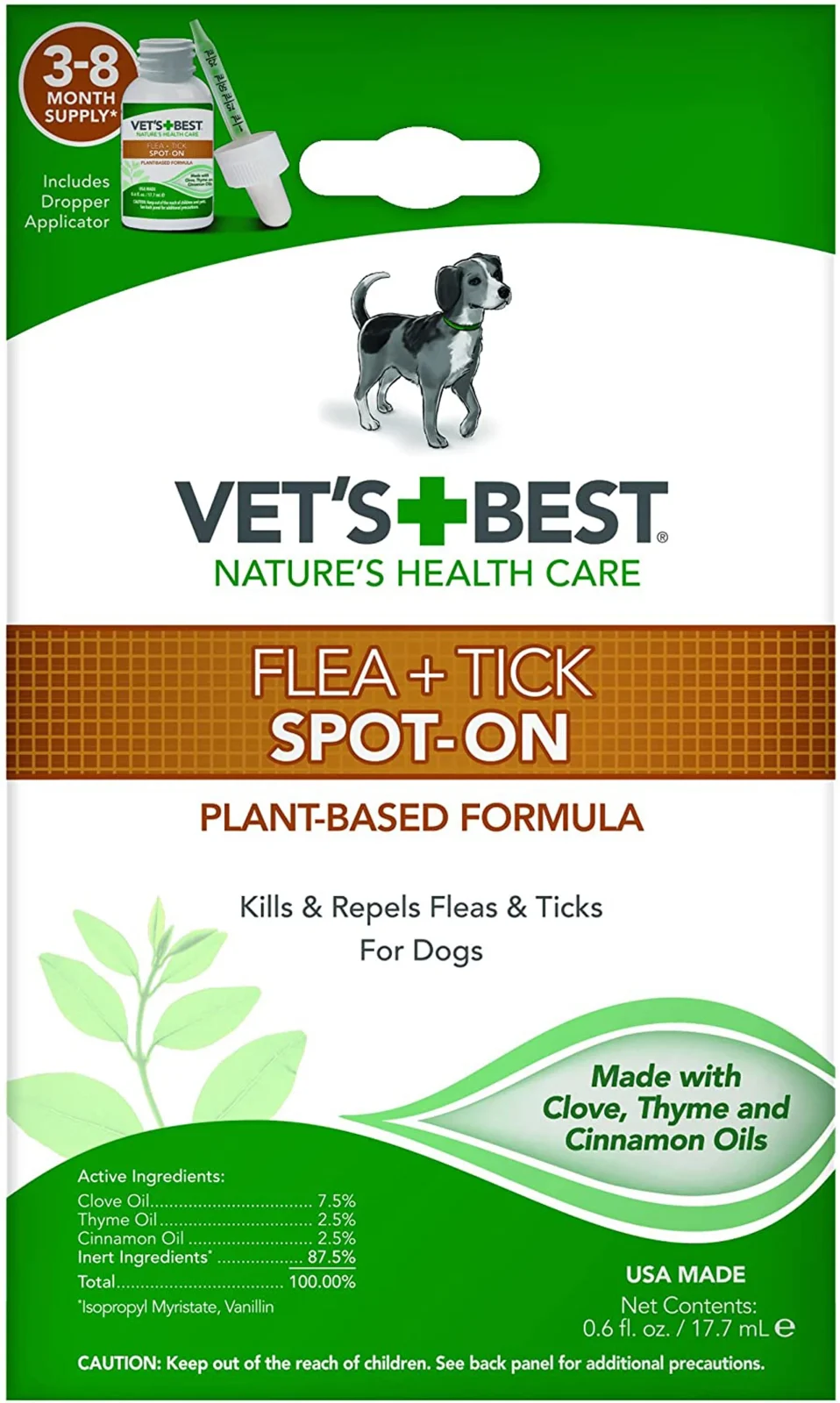 Vet's Best Flea & Tick Spot-On Plant Based Formula Large Dog Over 40lb 4ct