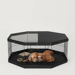 VEVOR Dog Playpen, 8 Panels Foldable Metal Dog Exercise Pen With Top Cover And Bottom Pad, 24in H Pet Fence