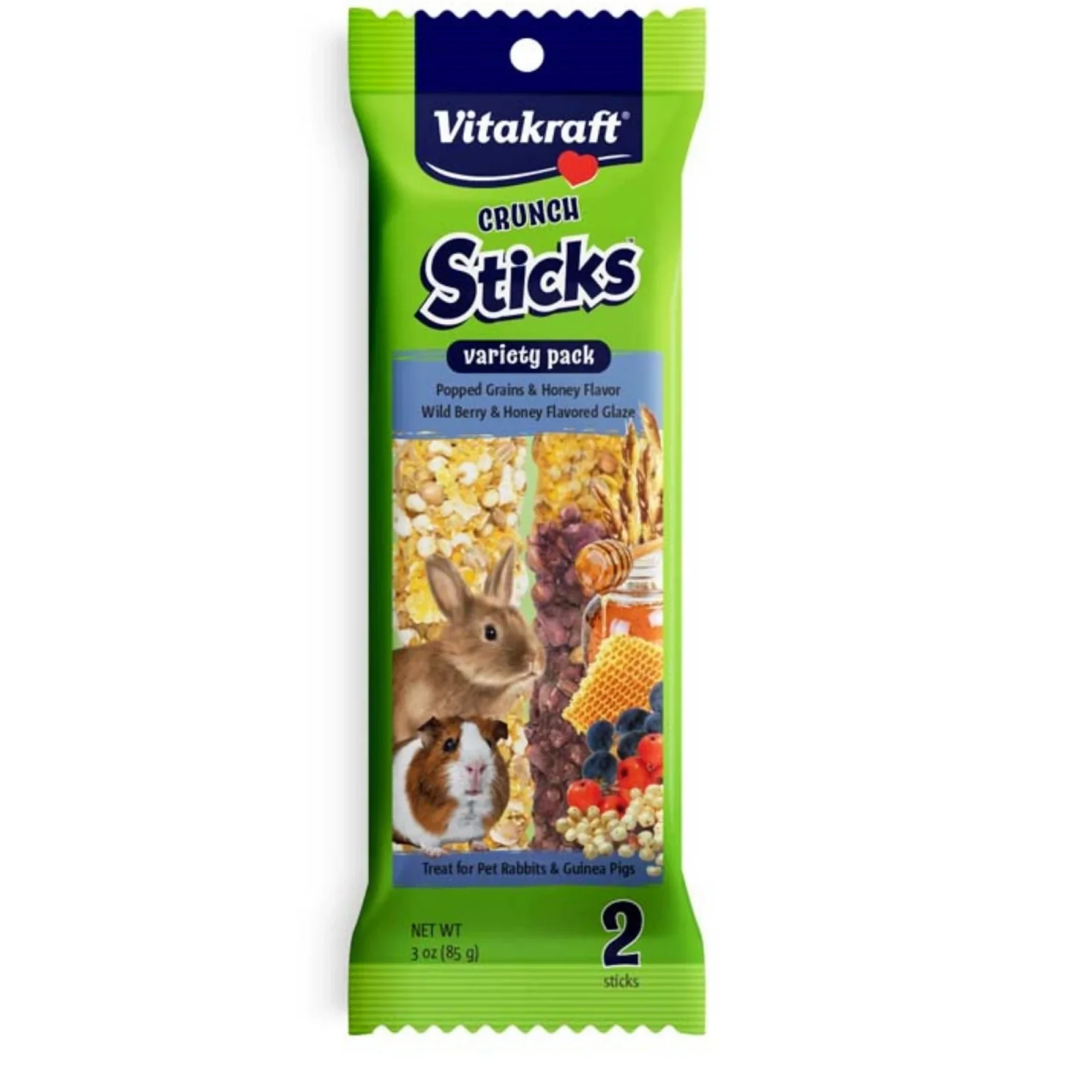 Vitakraft Crunch Sticks Rabbit & Guinea Pig Treats, Popped Grains & Honey, Wild Berry & Honey, 3 oz, 2-Pack