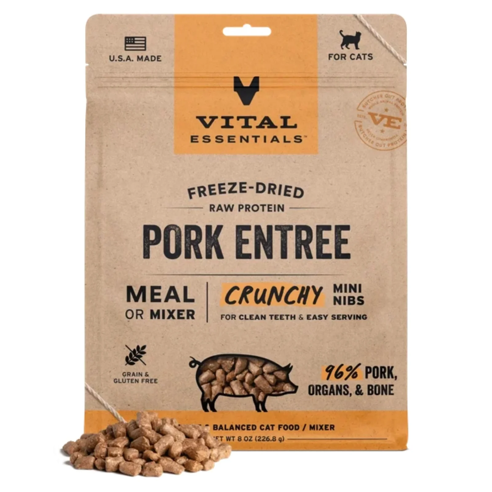 Vital Essentials Cat Freeze-Dried Mini Nibs Pork, 8 oz