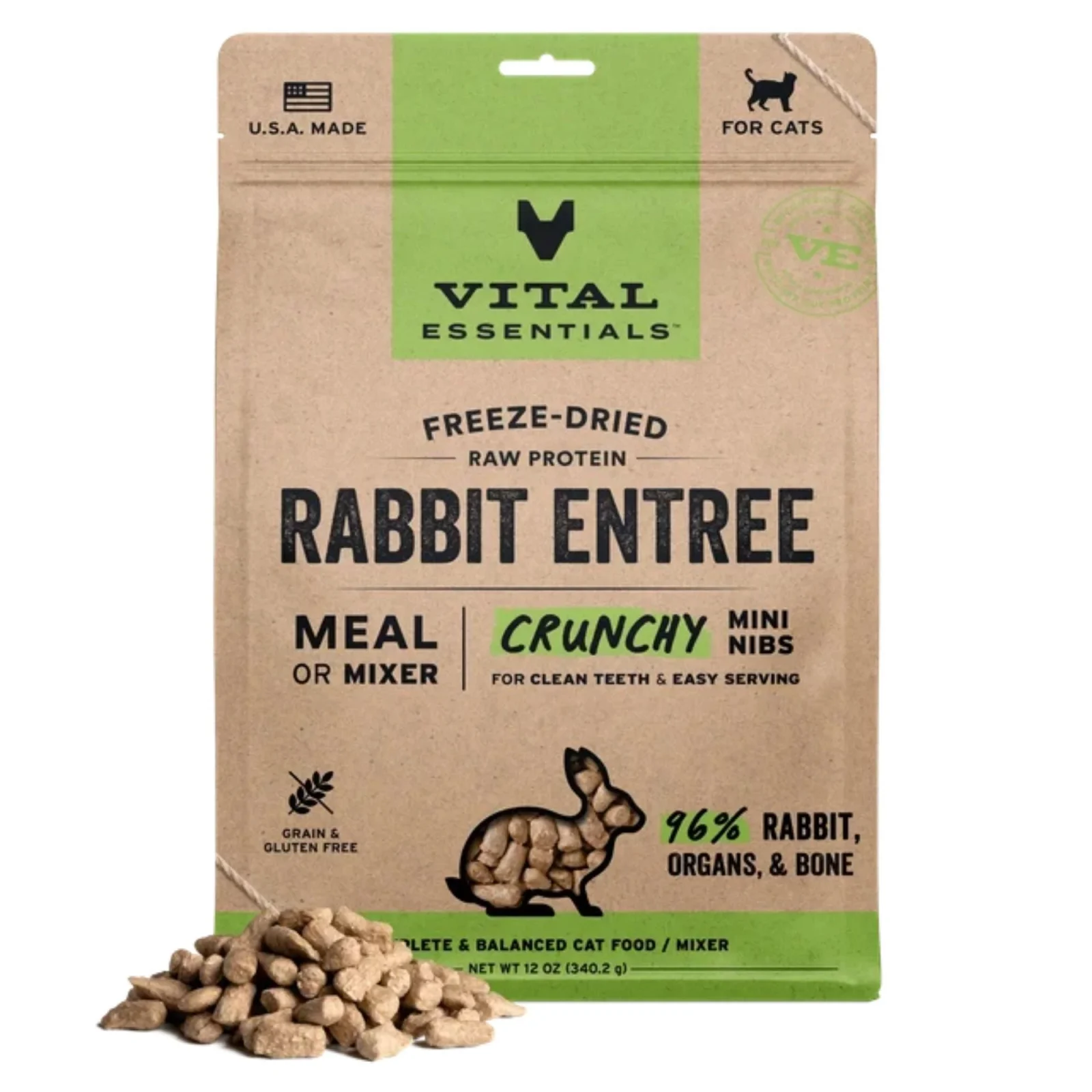 Vital Essentials Cat Freeze-Dried Mini Nibs Rabbit, 12 oz