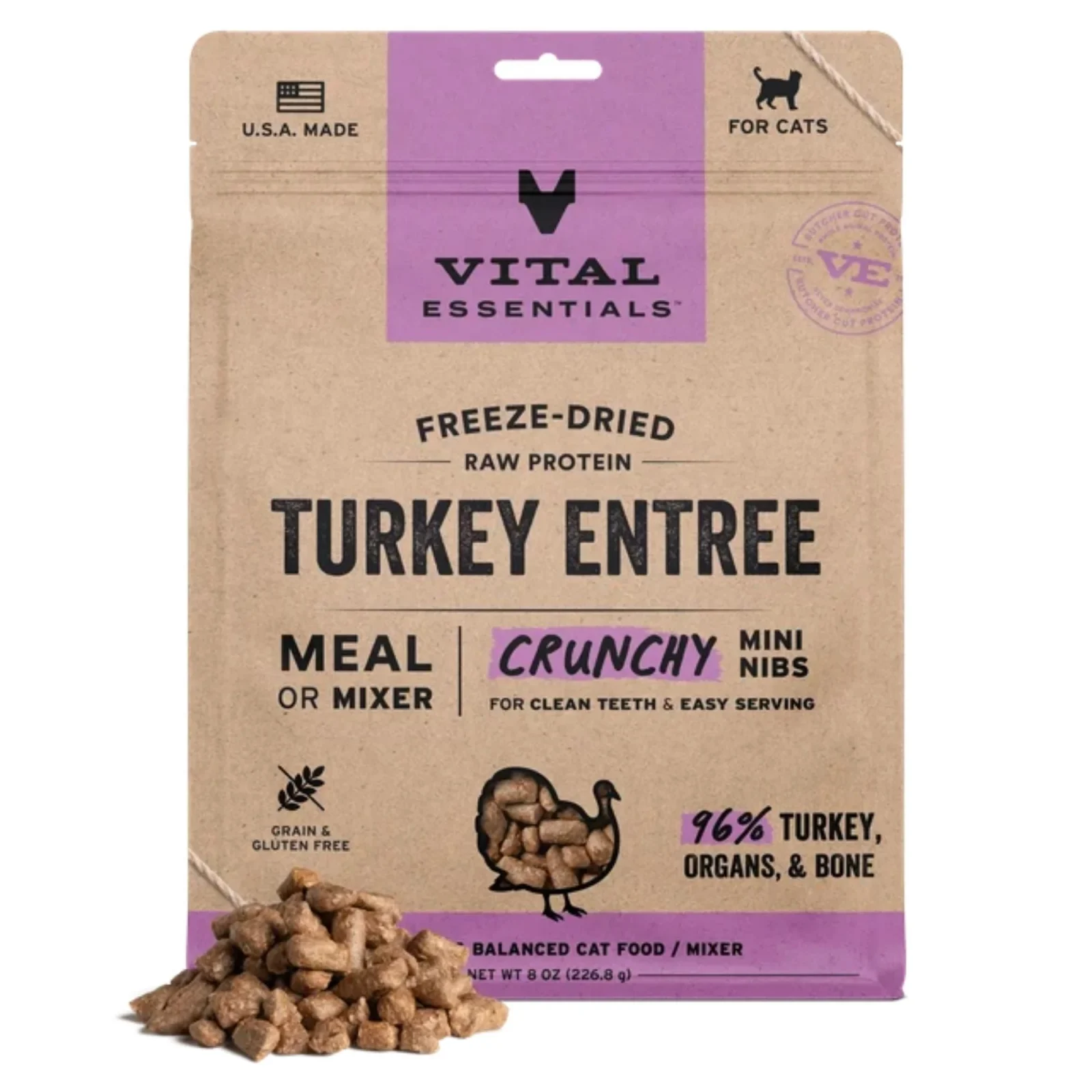 Vital Essentials Cat Freeze-Dried Mini Nibs Turkey 8 oz