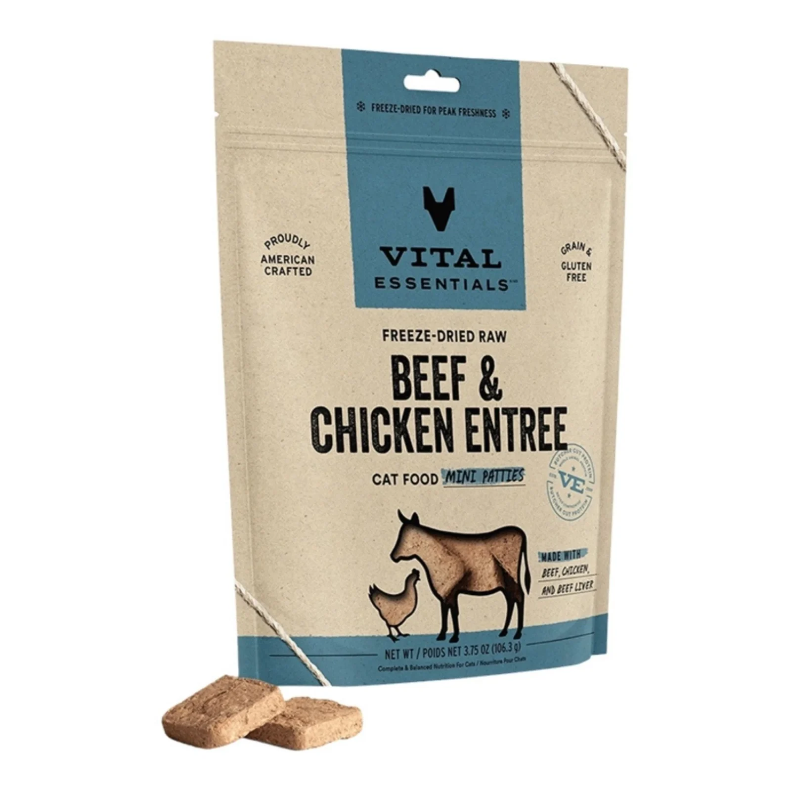 Vital Essentials Cat Freeze-Dried Mini Patties Beef Chicken, 3.75 oz