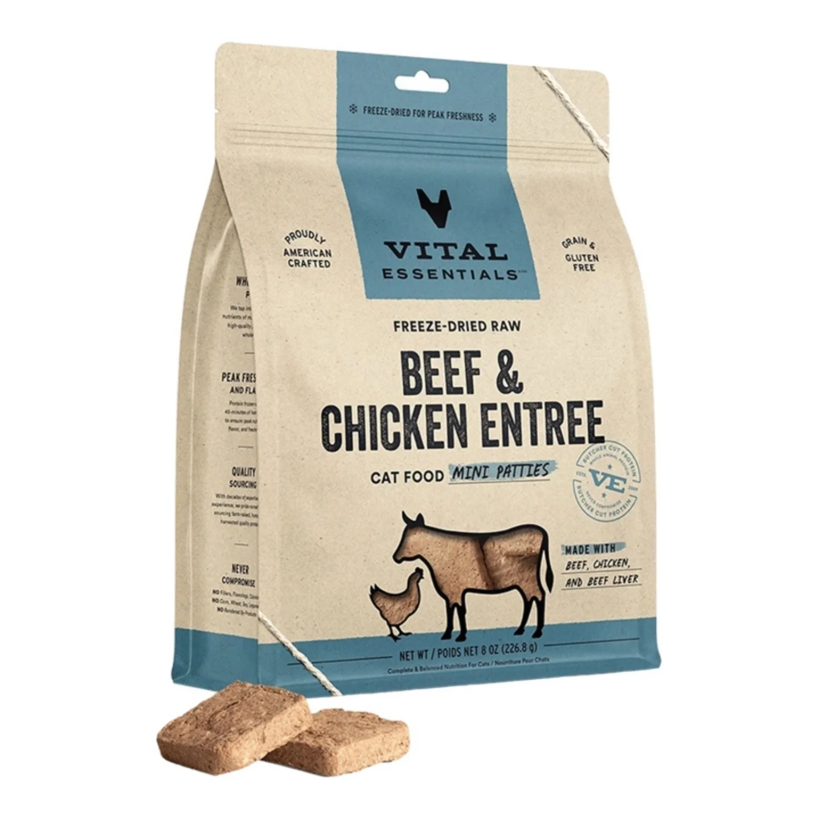 Vital Essentials Cat Freeze-Dried Mini Patties Beef Chicken, 8 oz