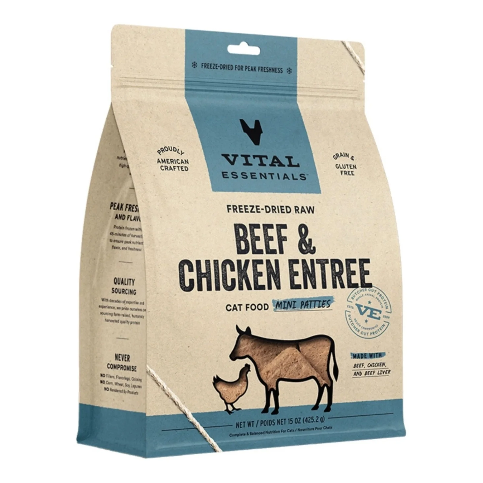 Vital Essentials Cat Freeze-Dried Mini Patties Raw Beef & Chicken 15 oz