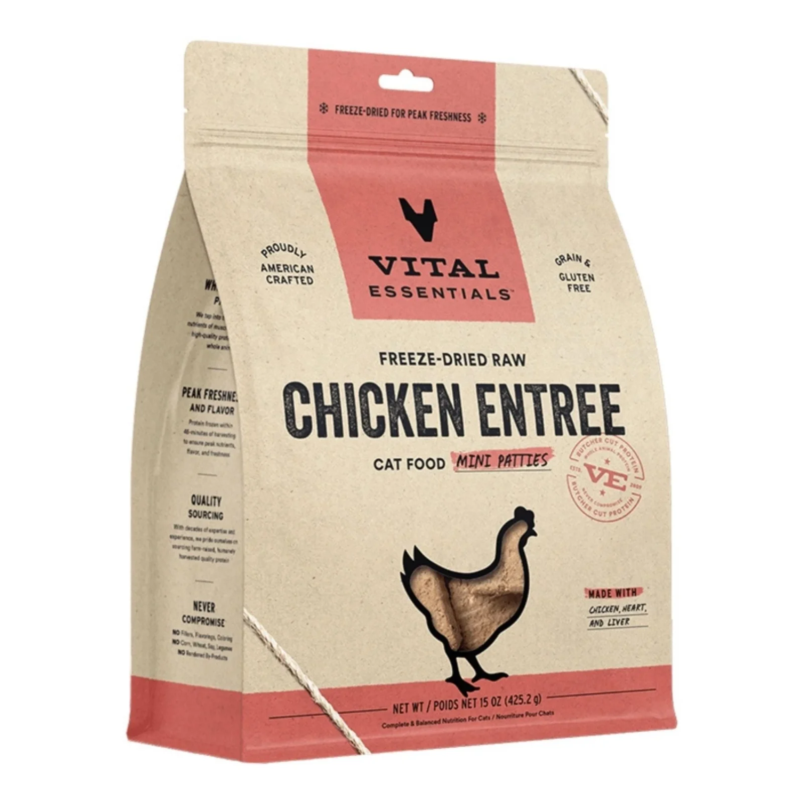 Vital Essentials Cat Freeze-Dried Mini Patties Raw Chicken 15 oz