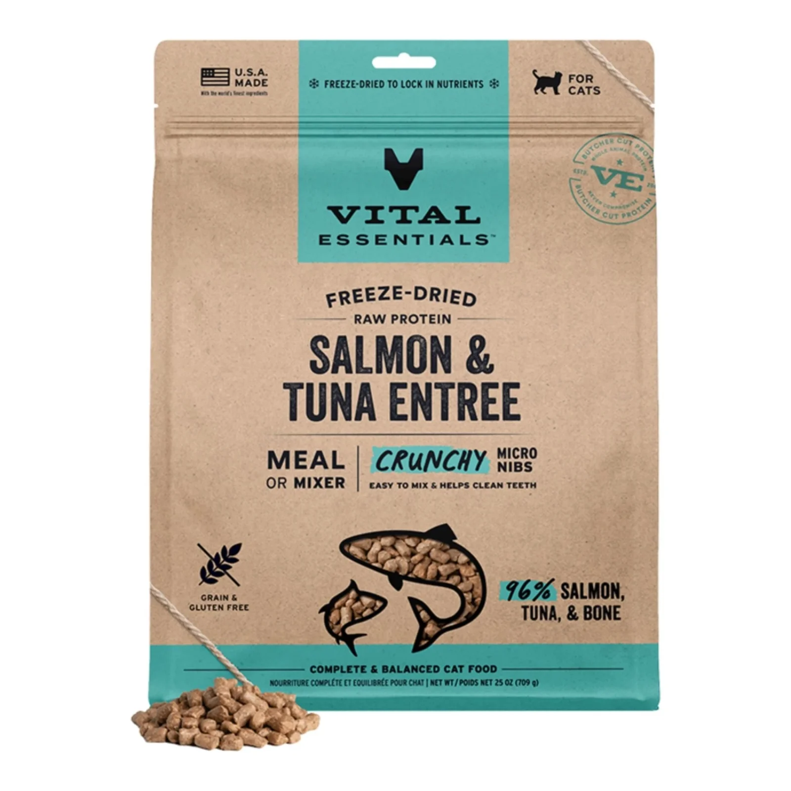 Vital Essentials Cat Freeze Dried Raw Micro Nibs Salmon & Tuna Entree, 25oz