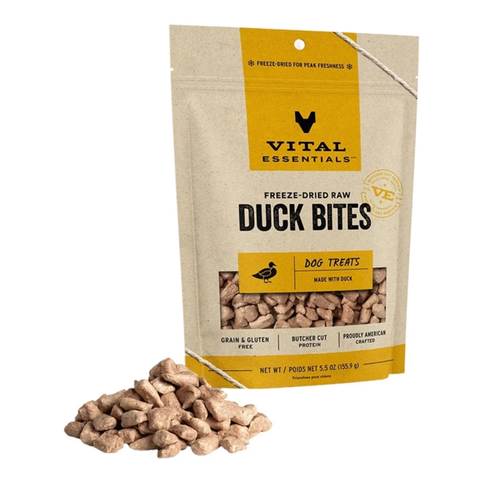 Vital Essentials Dog Freeze Dried Grain Free Duck Bites Treats, 5.5oz