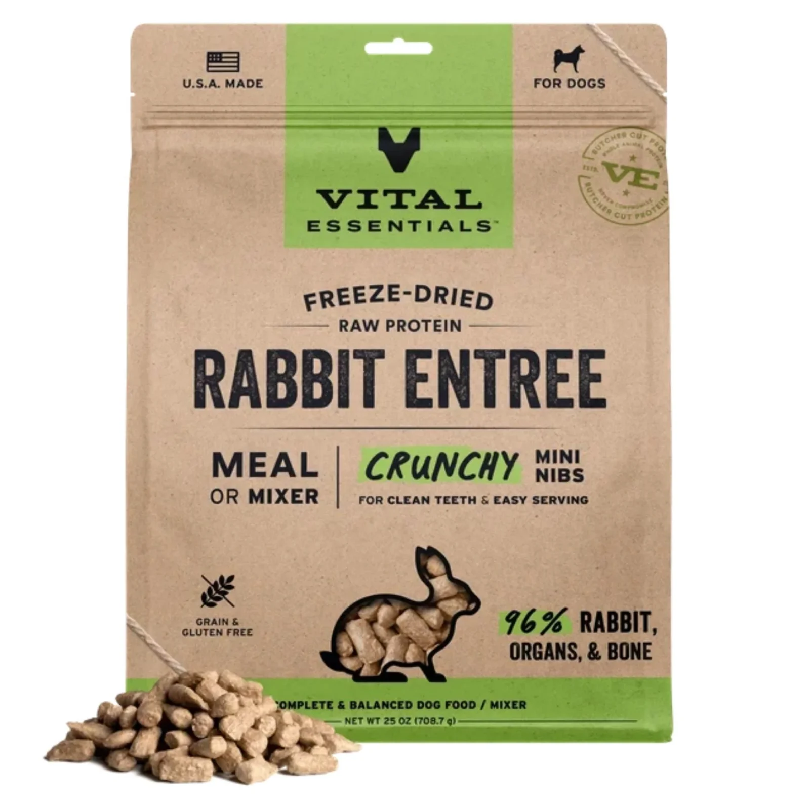 Vital Essentials Dog Freeze Dried Mini Nibs, Rabbit, 25oz