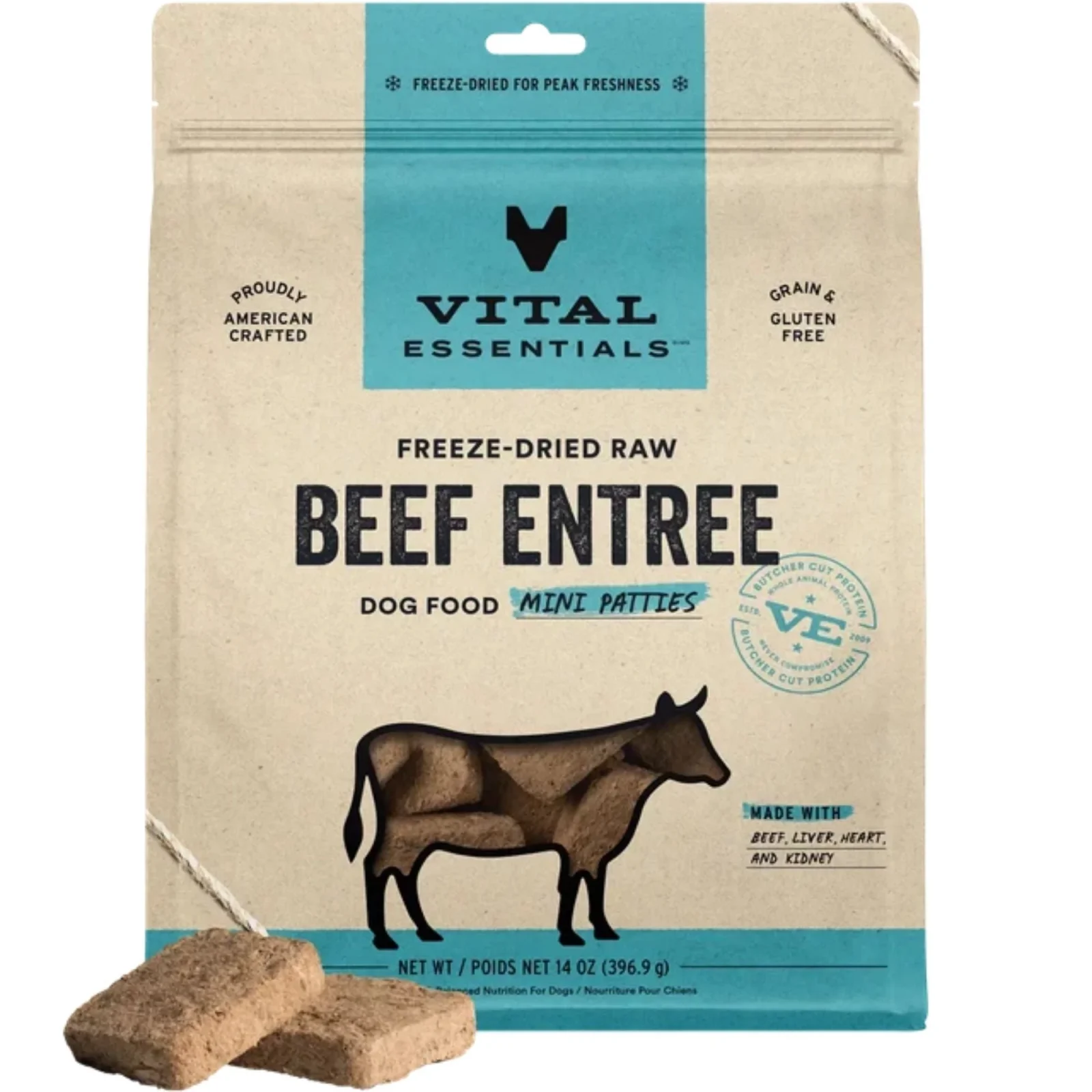 Vital Essentials Dog Freeze-Dried Mini Patties Beef 14 oz