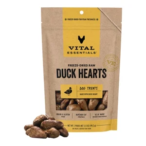 Vital Essentials Dog Freeze Dried Raw Duck Hearts Treats, 3.5oz