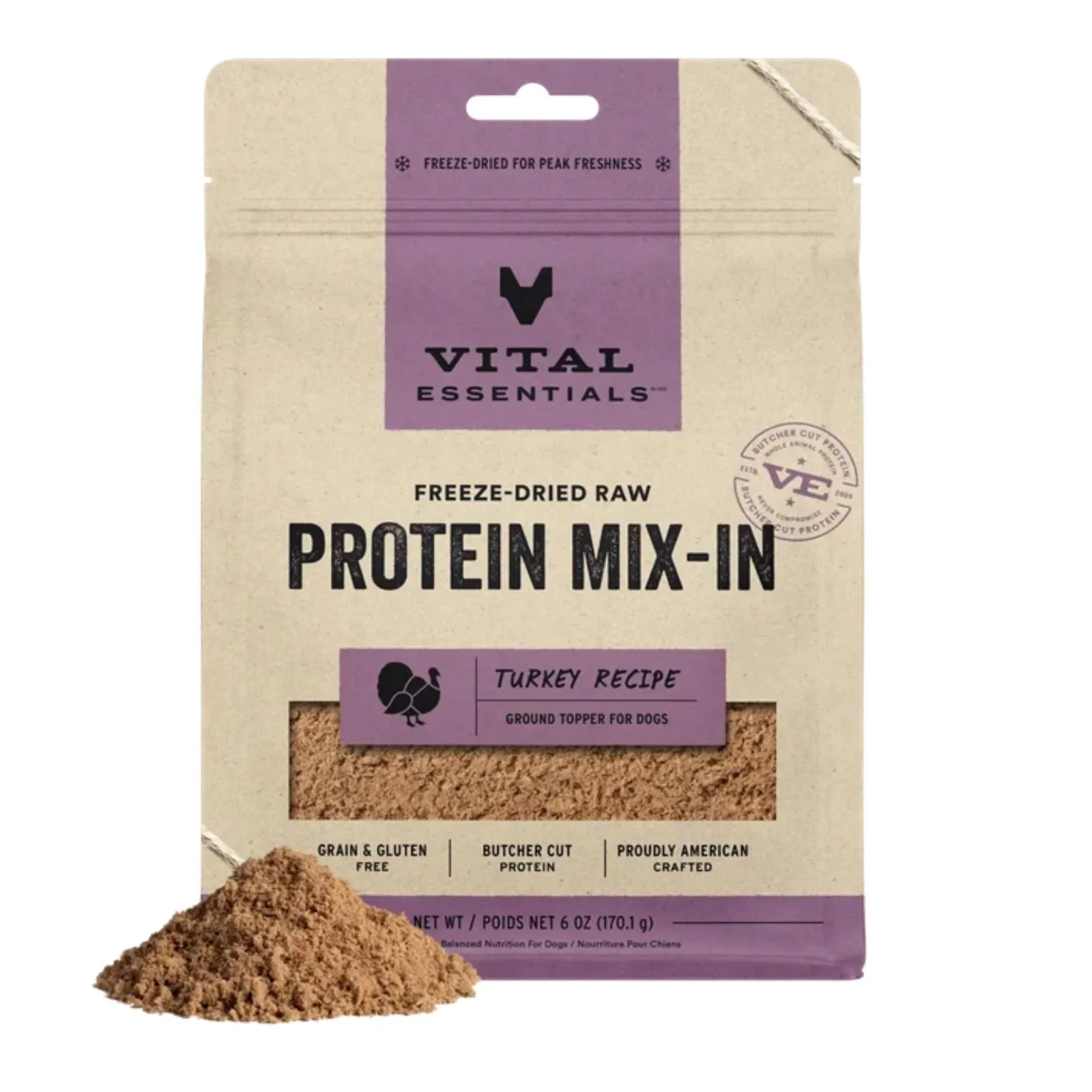 Vital Essentials Dog Freeze-Dried Raw Grain-Free Protein Mix - in Turkey Recipe Ground Topper 6 oz