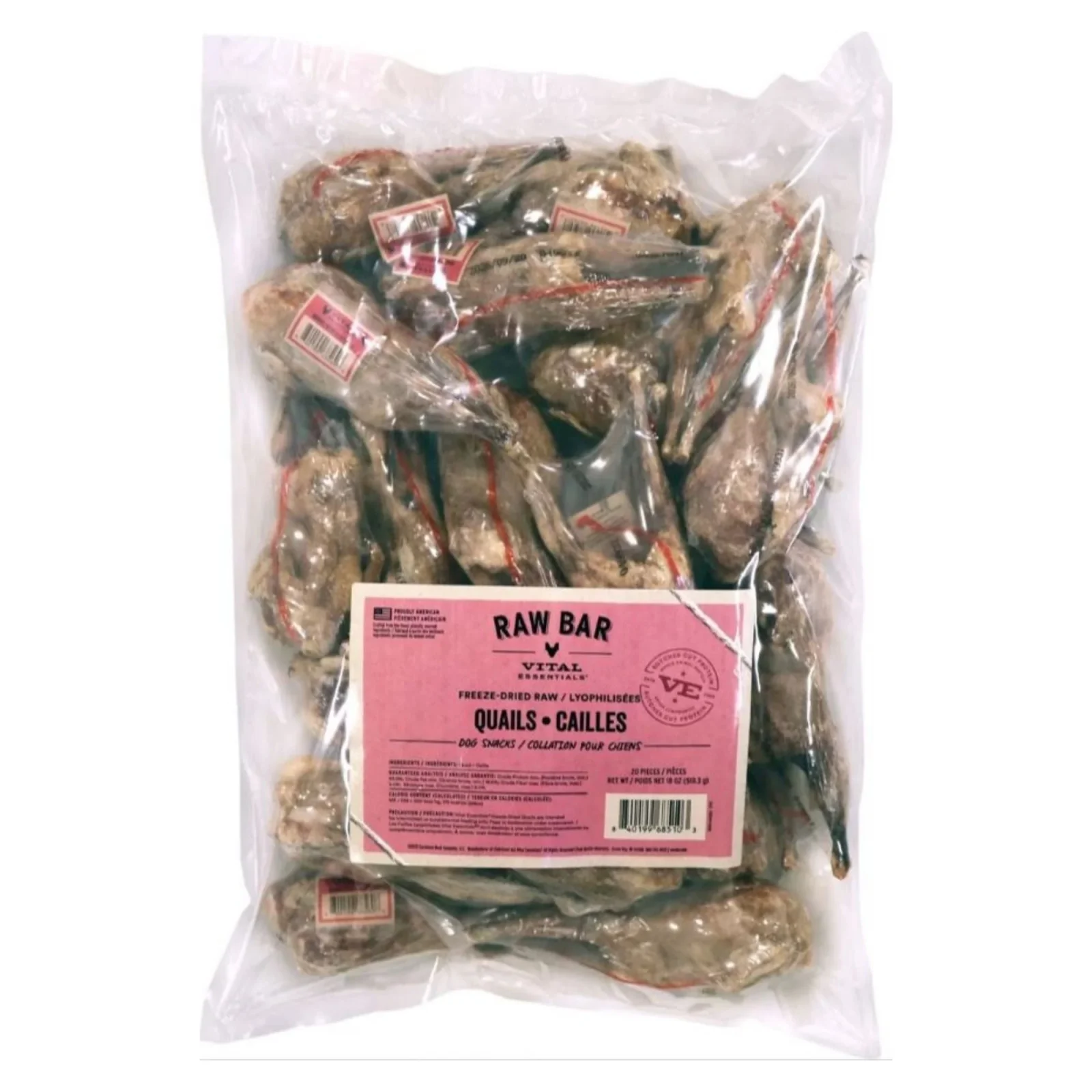 Vital Essentials Dog Raw Bar Freeze-Dried Raw Quails Snacks - (Case of 20)