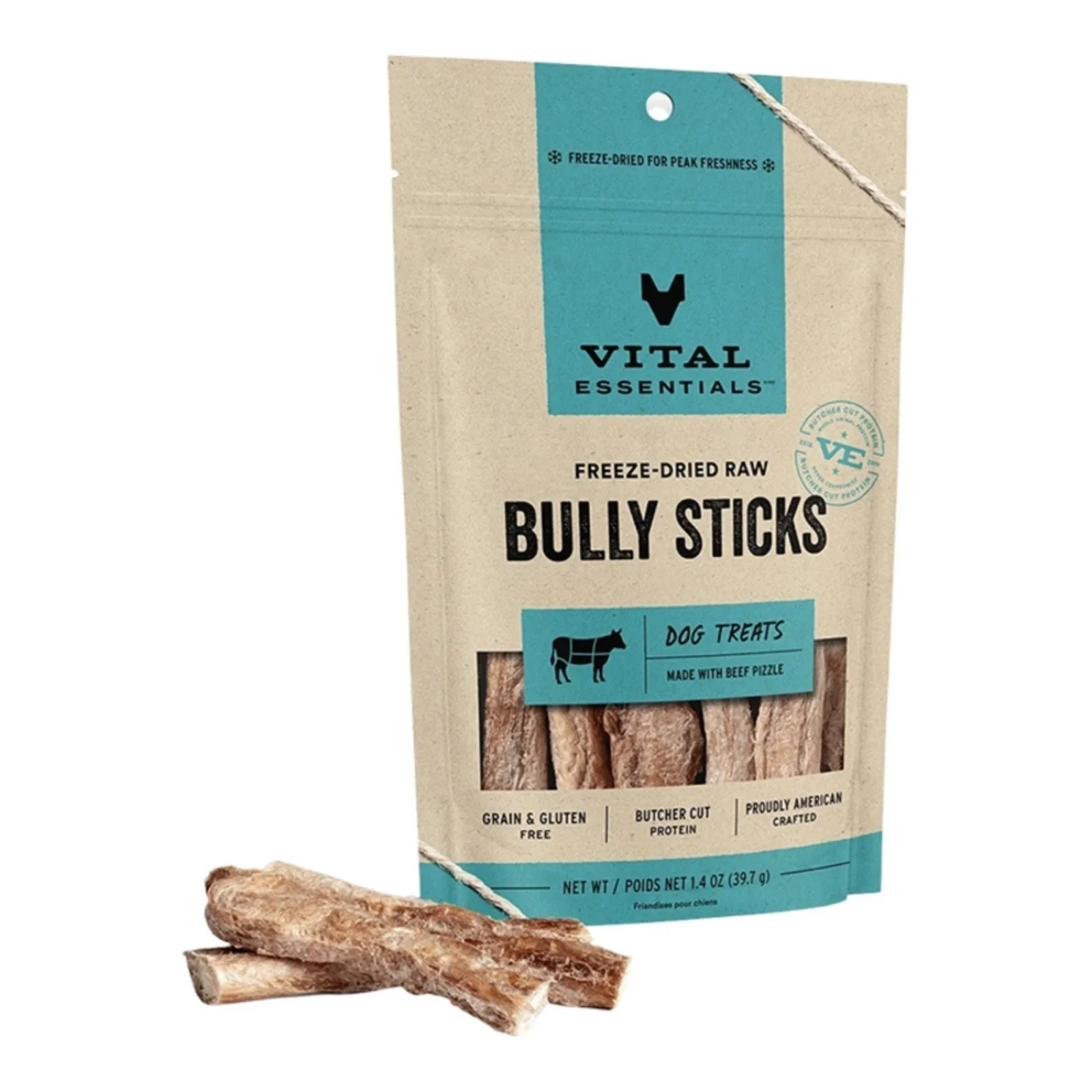 Vital Essentials Freeze Dried Bully Stick Dog Treats, 5-Piece
