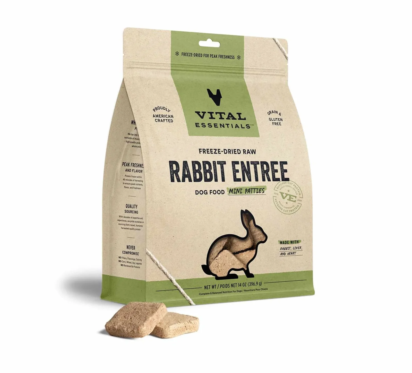 Vital Essentials Freeze-Dried Raw Rabbit Entree Dog Food Mini Patties, 14 oz