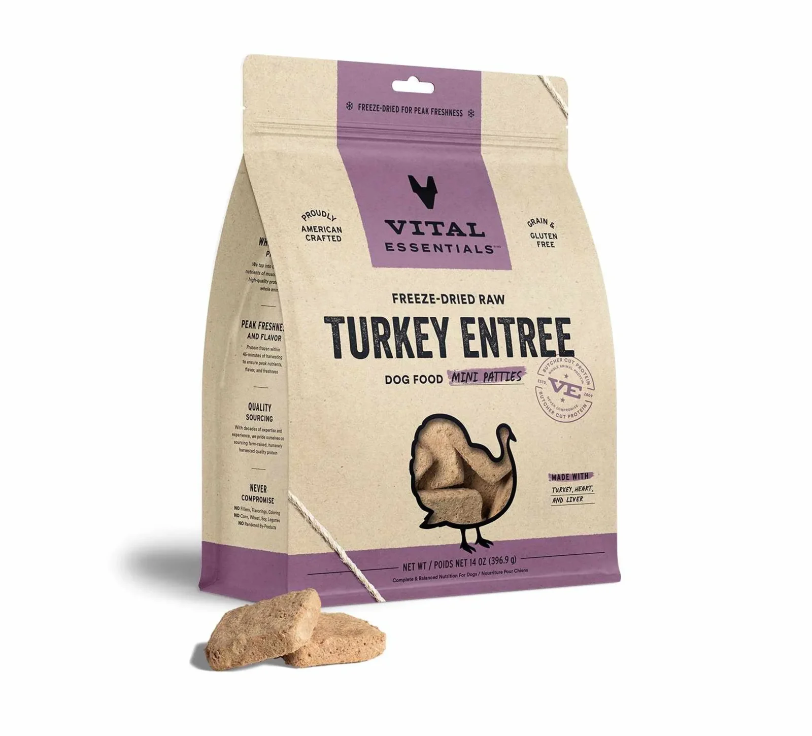 Vital Essentials Freeze-Dried Raw Turkey Entree Dog Food Mini Patties, 14 oz - Image 2