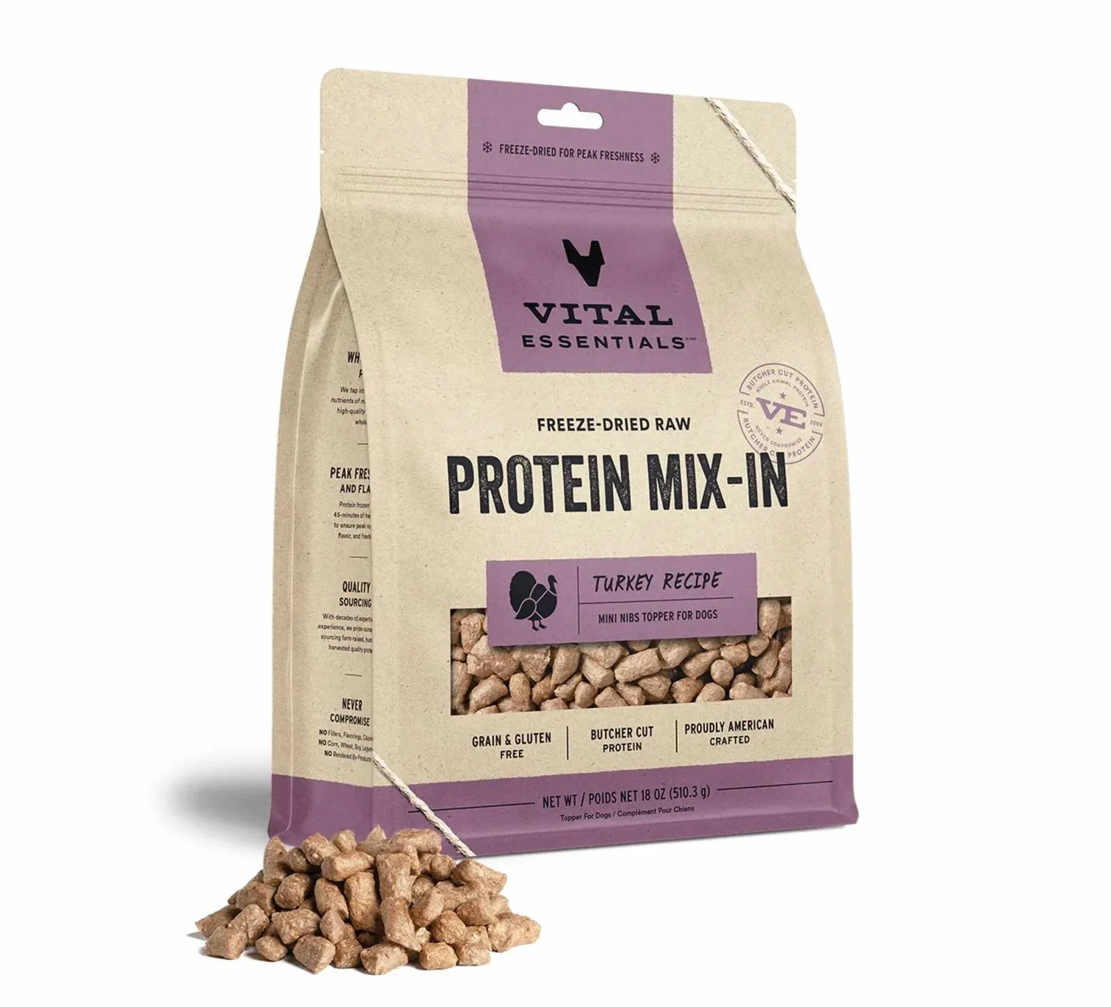 Vital Essentials Freeze-Dried Raw Turkey Protein Mix-in Meal Topper for Dogs - Image 2