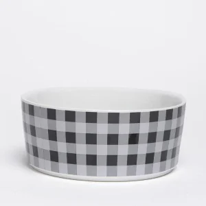 WAGGO | Ceramic Dog Bowl in Cream Buffalo Plaid