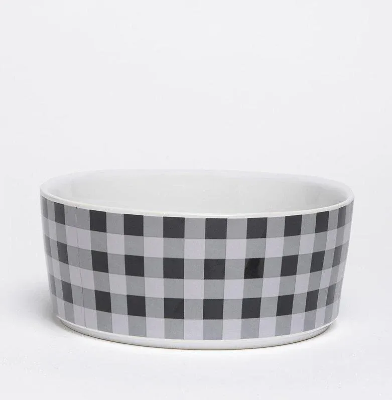 WAGGO | Ceramic Dog Bowl in Cream Buffalo Plaid