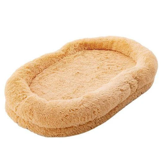 Washable Fluffy Human Dog Bed with Soft Blanket and Plump Pillow-Brown - Image 2