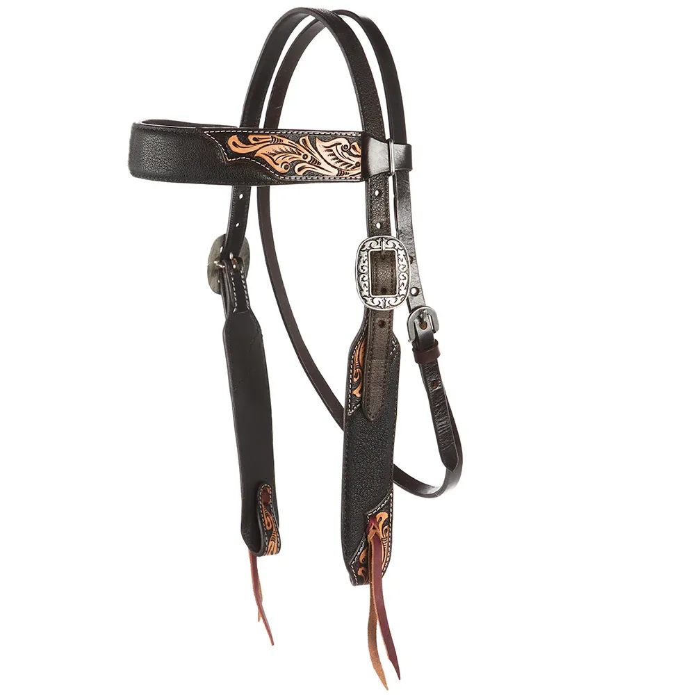 WD Tack Black Overlay Tooled Combo Browband Headstall