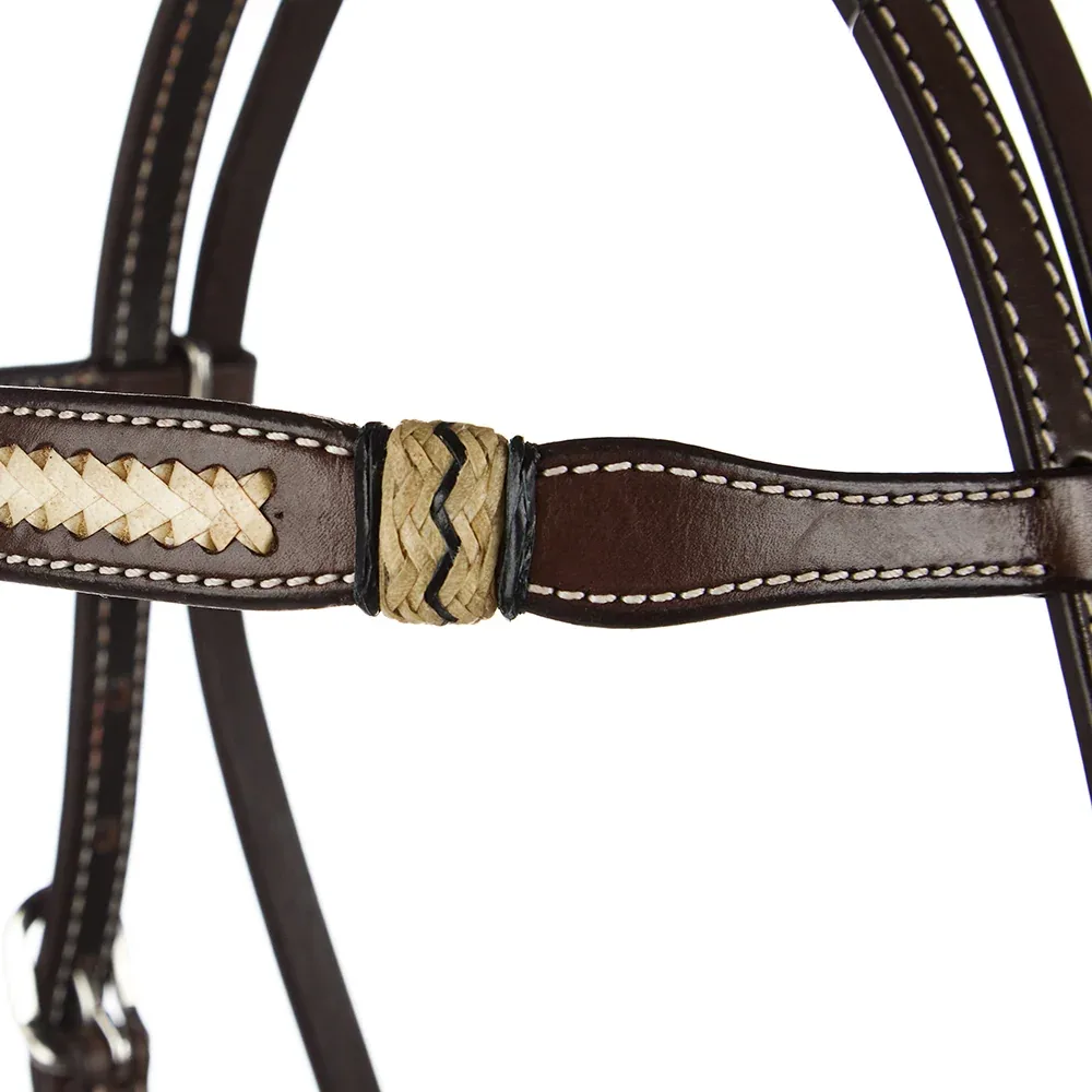 WD Tack Braided Rawhide Chocolate Browband Headstall - Image 2