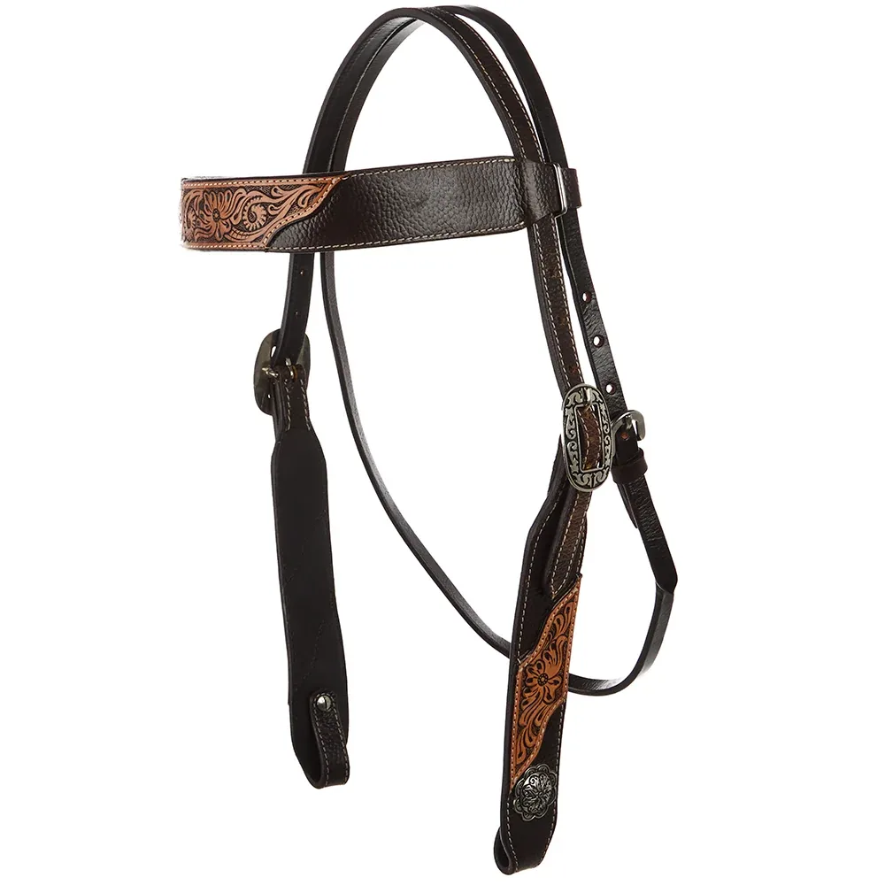 WD Tack Brown Overlay Tooled Combo Browband Headstall