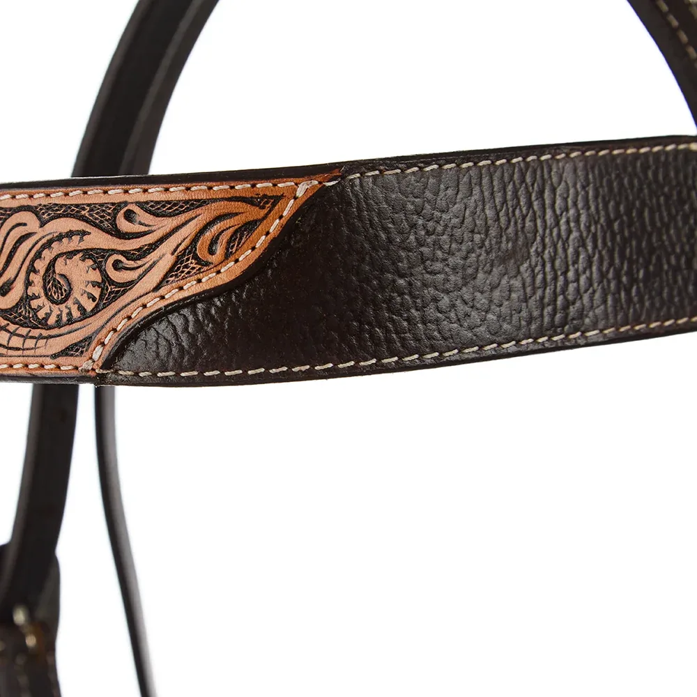 WD Tack Brown Overlay Tooled Combo Browband Headstall - Image 2