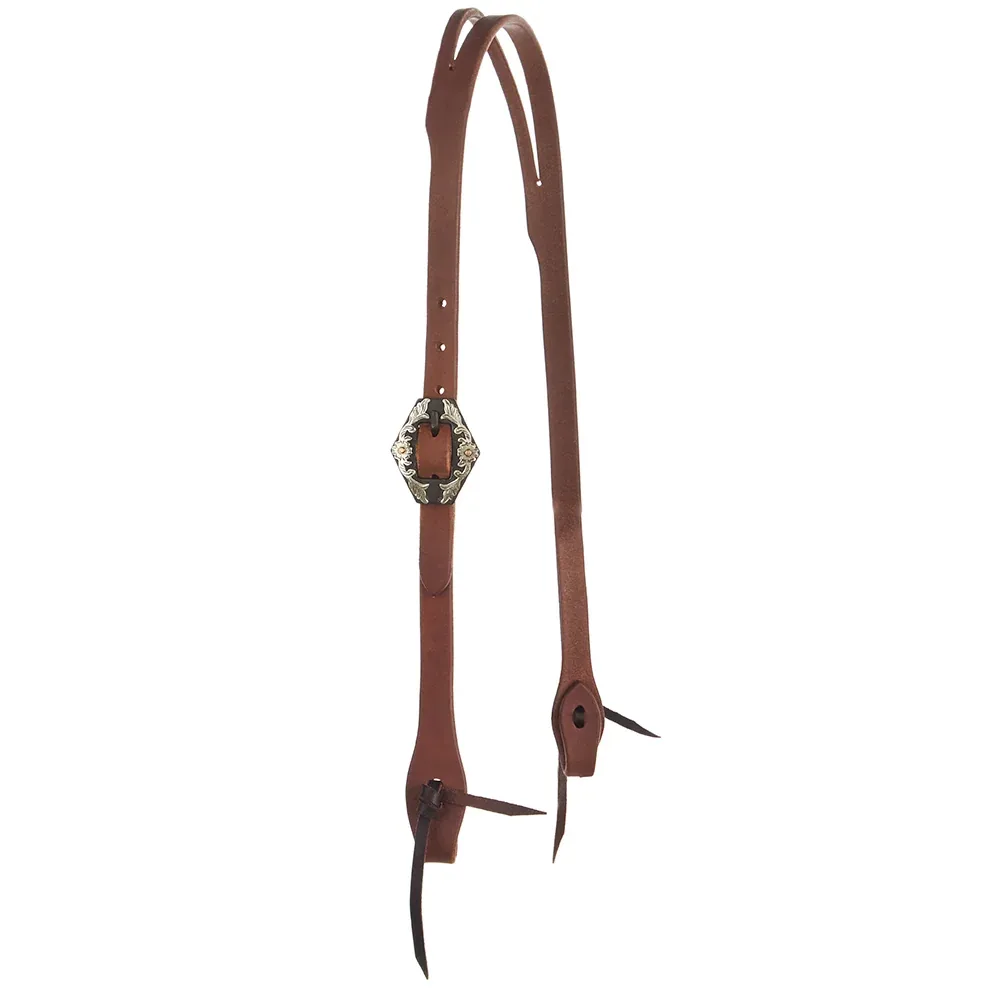WD Tack Heavy Oil Harness Leather Diamond Floral Single Buckle Slit Ear Headstall