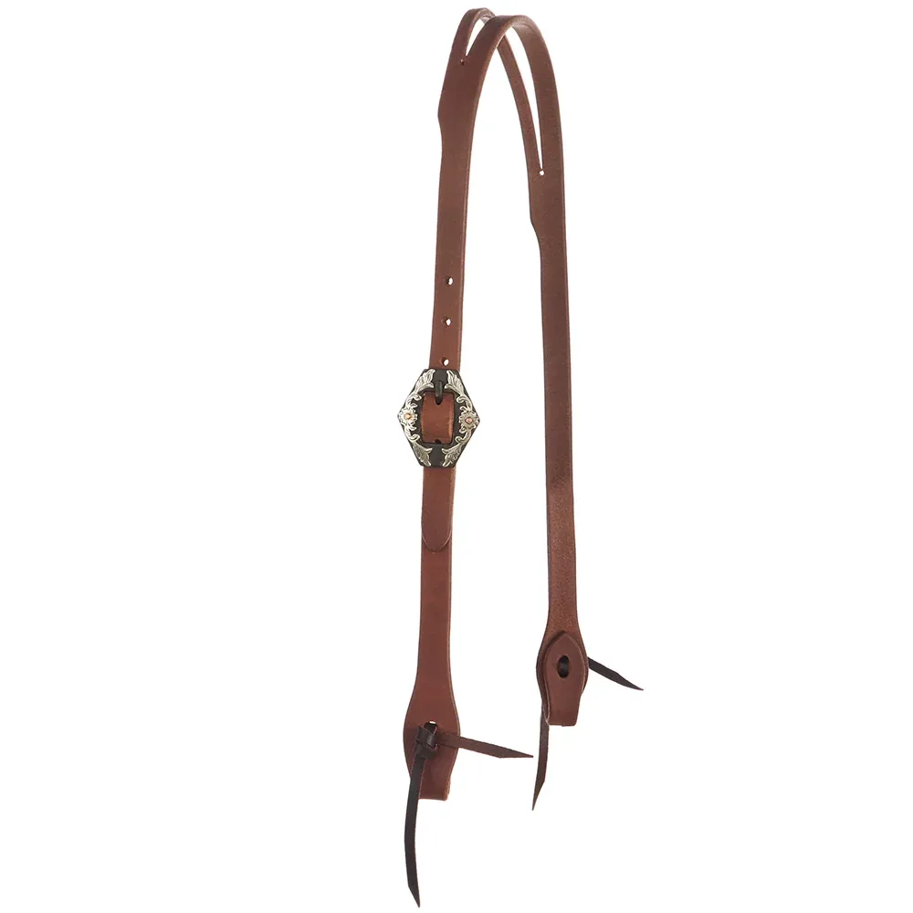 WD Tack Heavy Oil Harness Leather Diamond Floral Single Buckle Slit Ear Headstall - Image 2