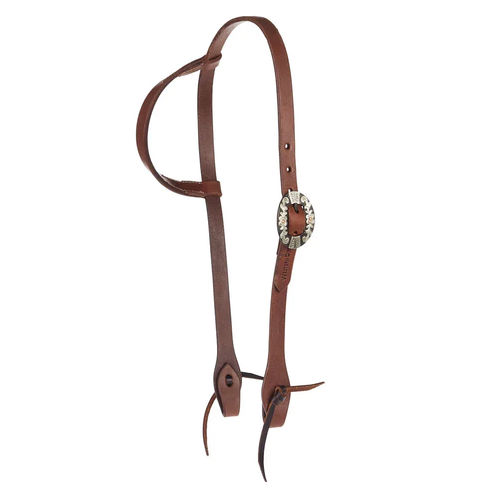 WD Tack Heavy Oil Harness Leather Floral Silver Bar Single Buckle Single Ear Headstall