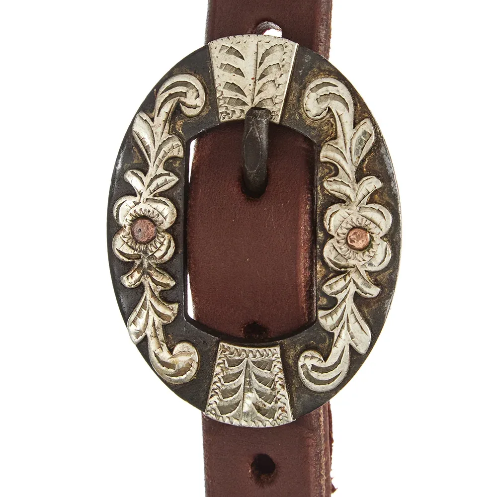 WD Tack Heavy Oil Harness Leather Floral Silver Bar Single Buckle Single Ear Headstall - Image 2