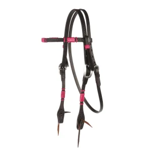 WD Tack Hot Pink Rawhide Rope Tooled Browband Headstall