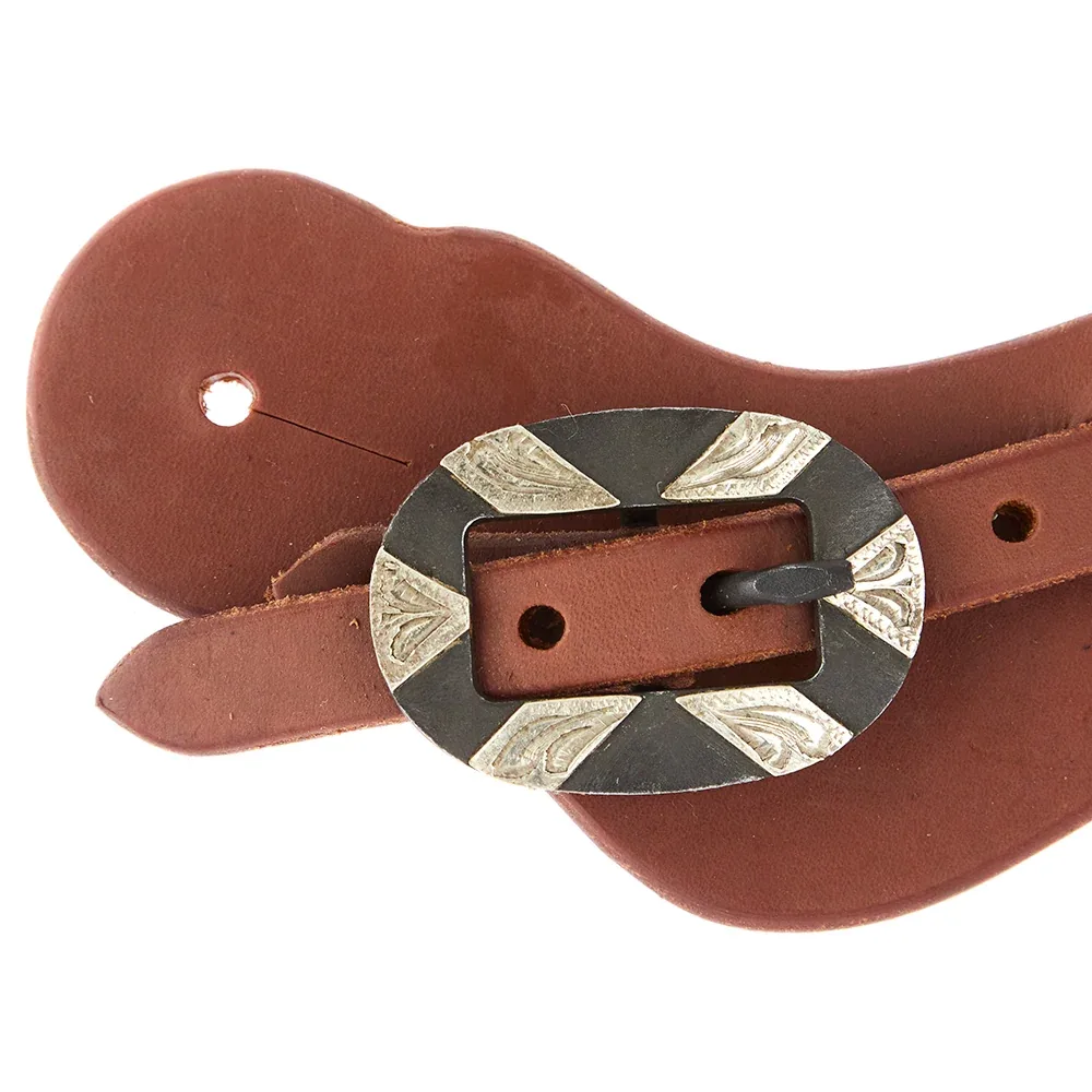 WD Tack Ladies Youth Heavy Oiled Cowboy Spur Straps with Oval Silver Bar Buckles - Image 2