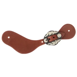 WD Tack Ladies Youth Oiled Dove Wing Spur Straps with Double Flower Buckles