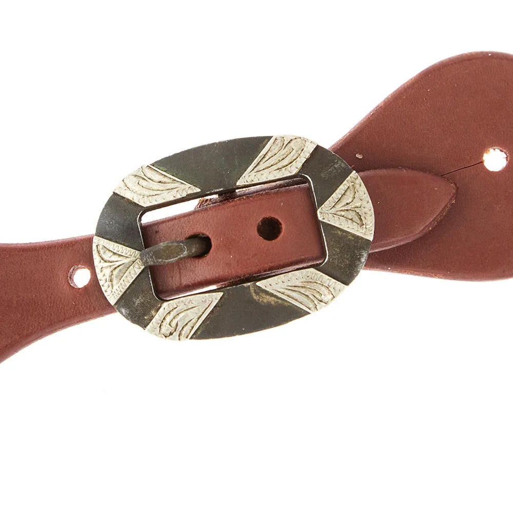 WD Tack Ladies Youth Oiled Dove Wing Spur Straps with Oval Silver Bar Buckles - Image 2