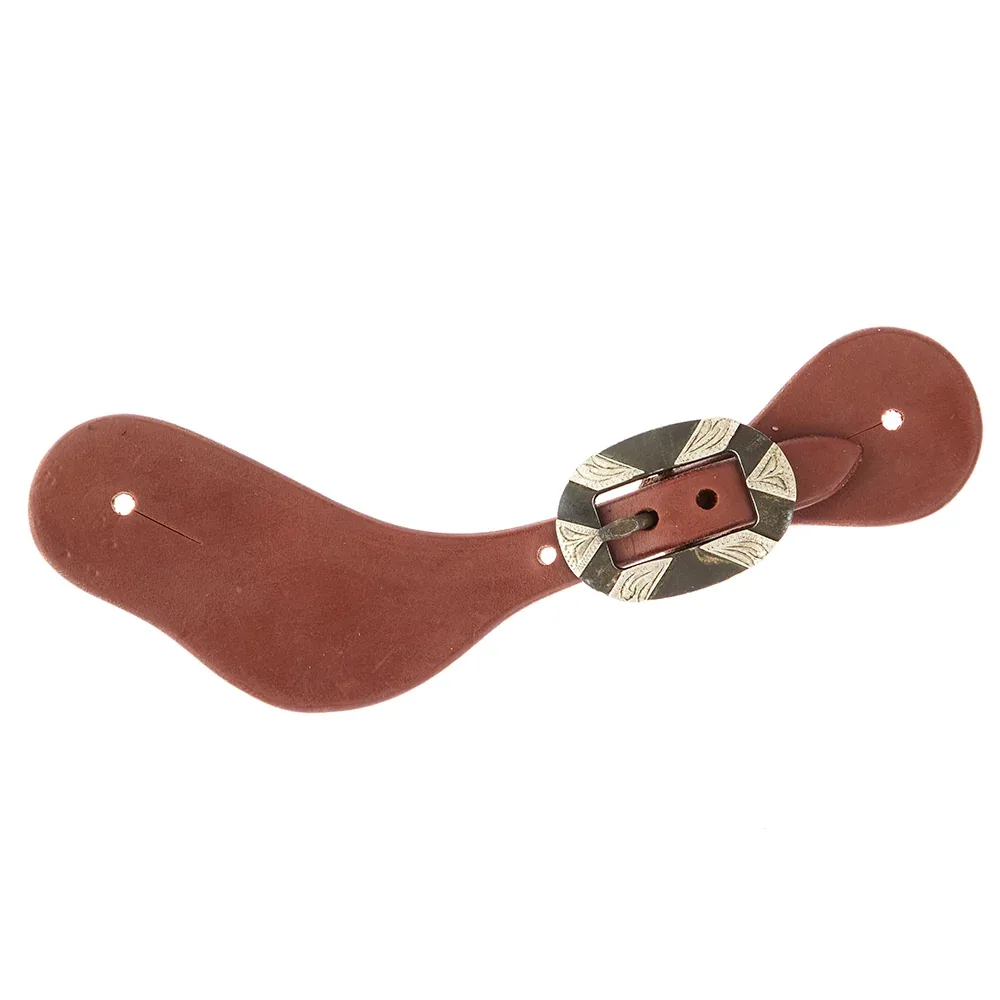 WD Tack Ladies Youth Oiled Dove Wing Spur Straps with Oval Silver Bar Buckles