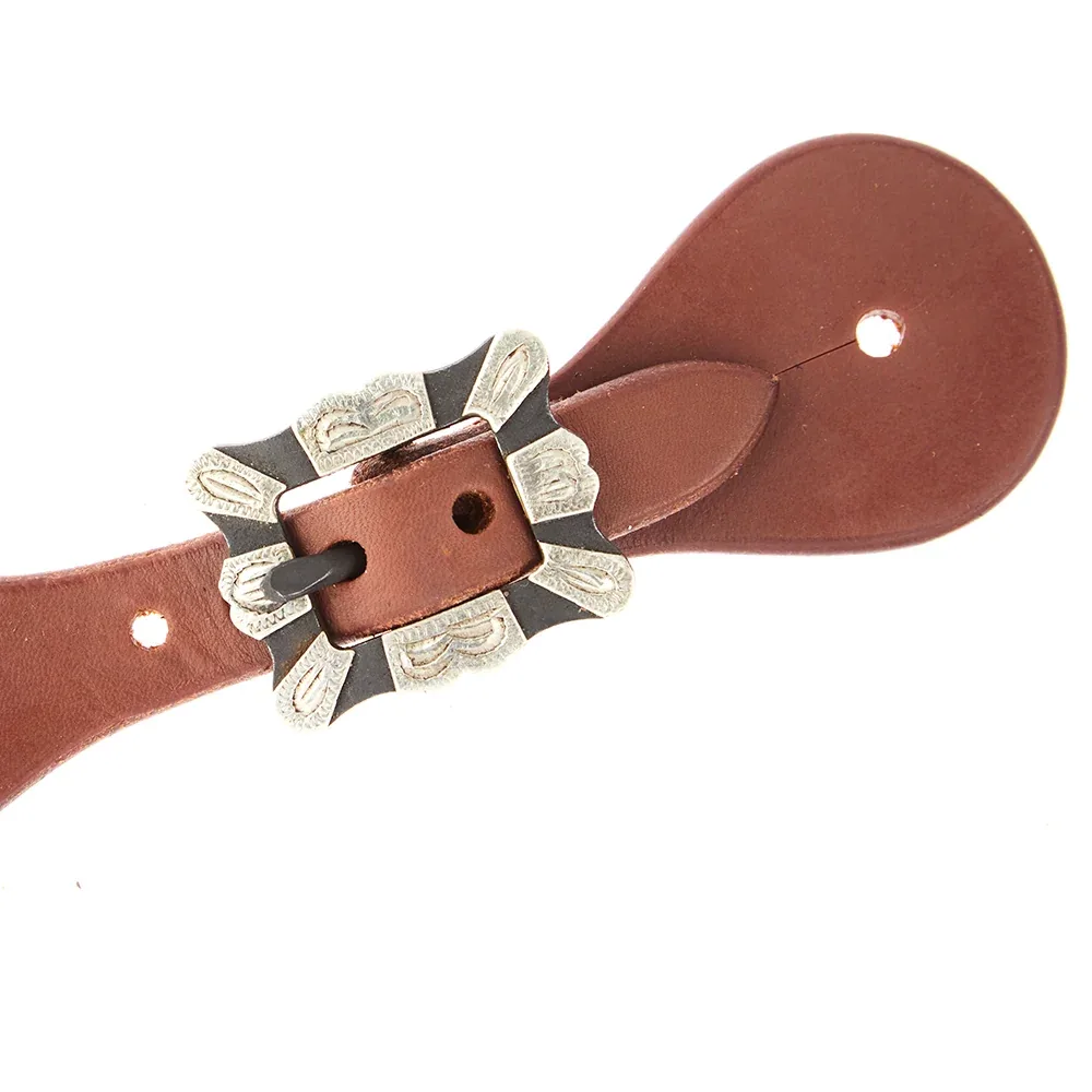 WD Tack Ladies Youth Oiled Dove Wing Spur Straps with Square Silver Bar Buckles - Image 2