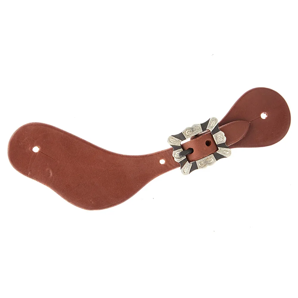 WD Tack Ladies Youth Oiled Dove Wing Spur Straps with Square Silver Bar Buckles