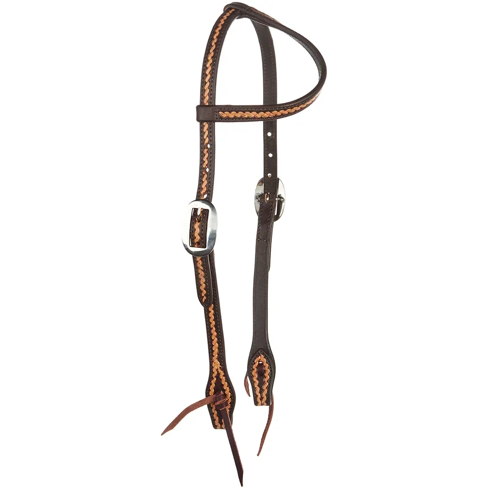 WD Tack Medium Oil Rope Tooled 5/8 Single Ear Headstall